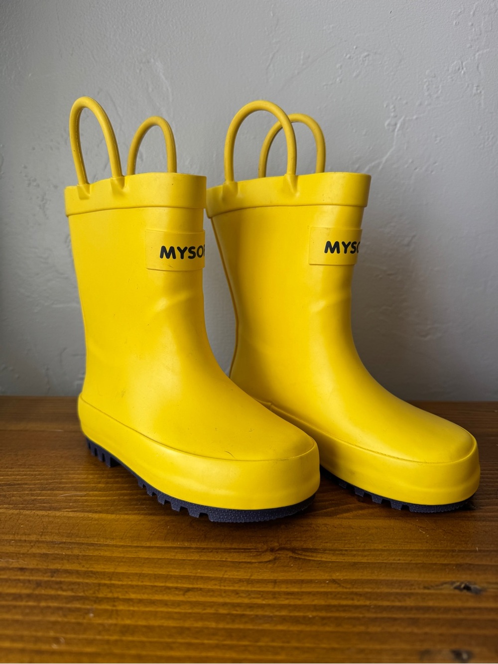 Mysoft Toddler Yellow Waterproof Rain Boots with Easy Pull Handles